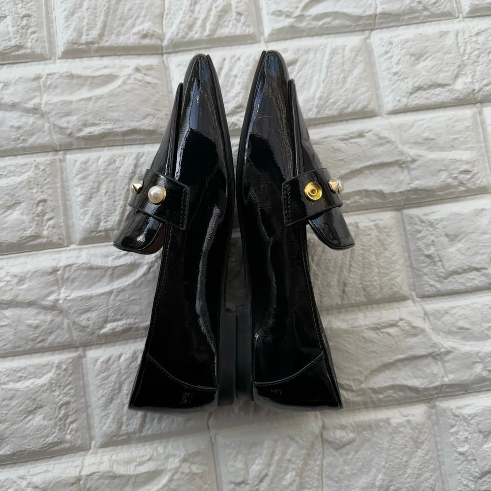 Nordstrom Girls Kids' Faye Patent Leather Loafer Black SZ 3 New studded loafers